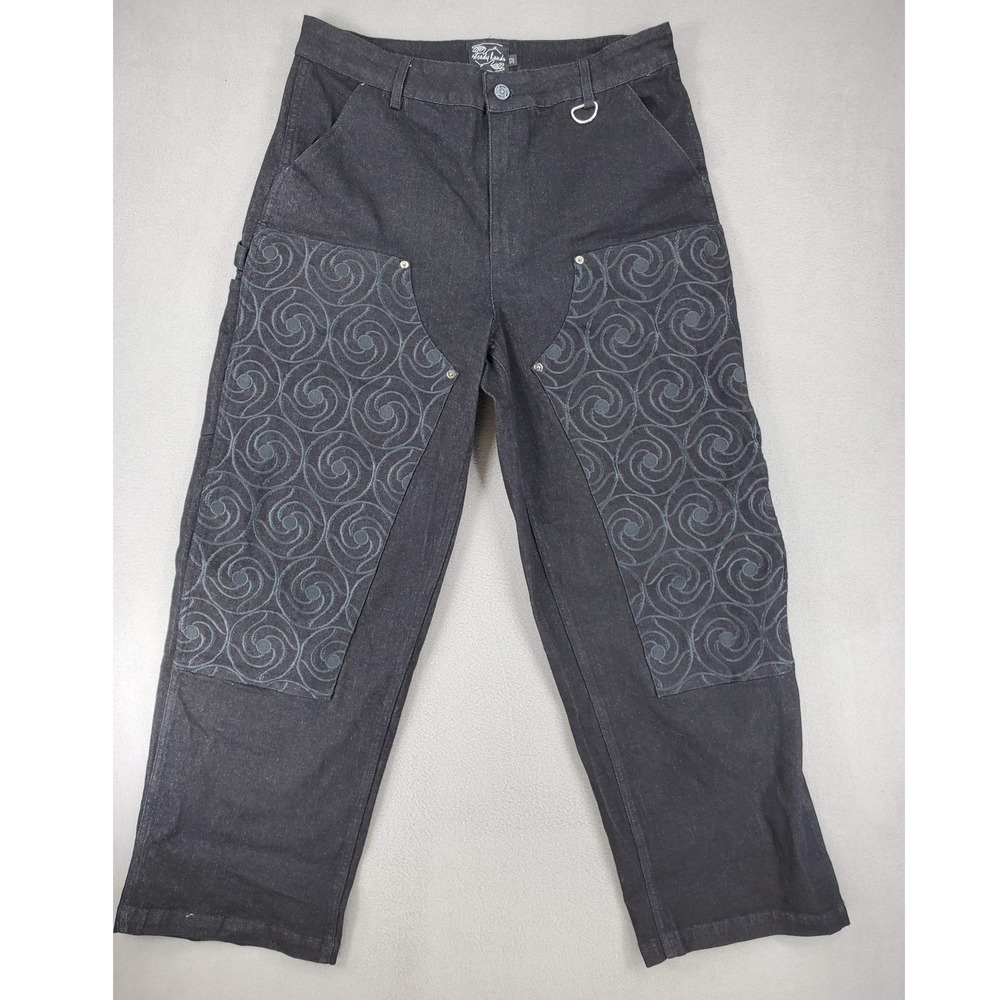 Steady Hands Double Knee Carpenter Jeans Men 32 Black Swirl Embroider Emo Grunge